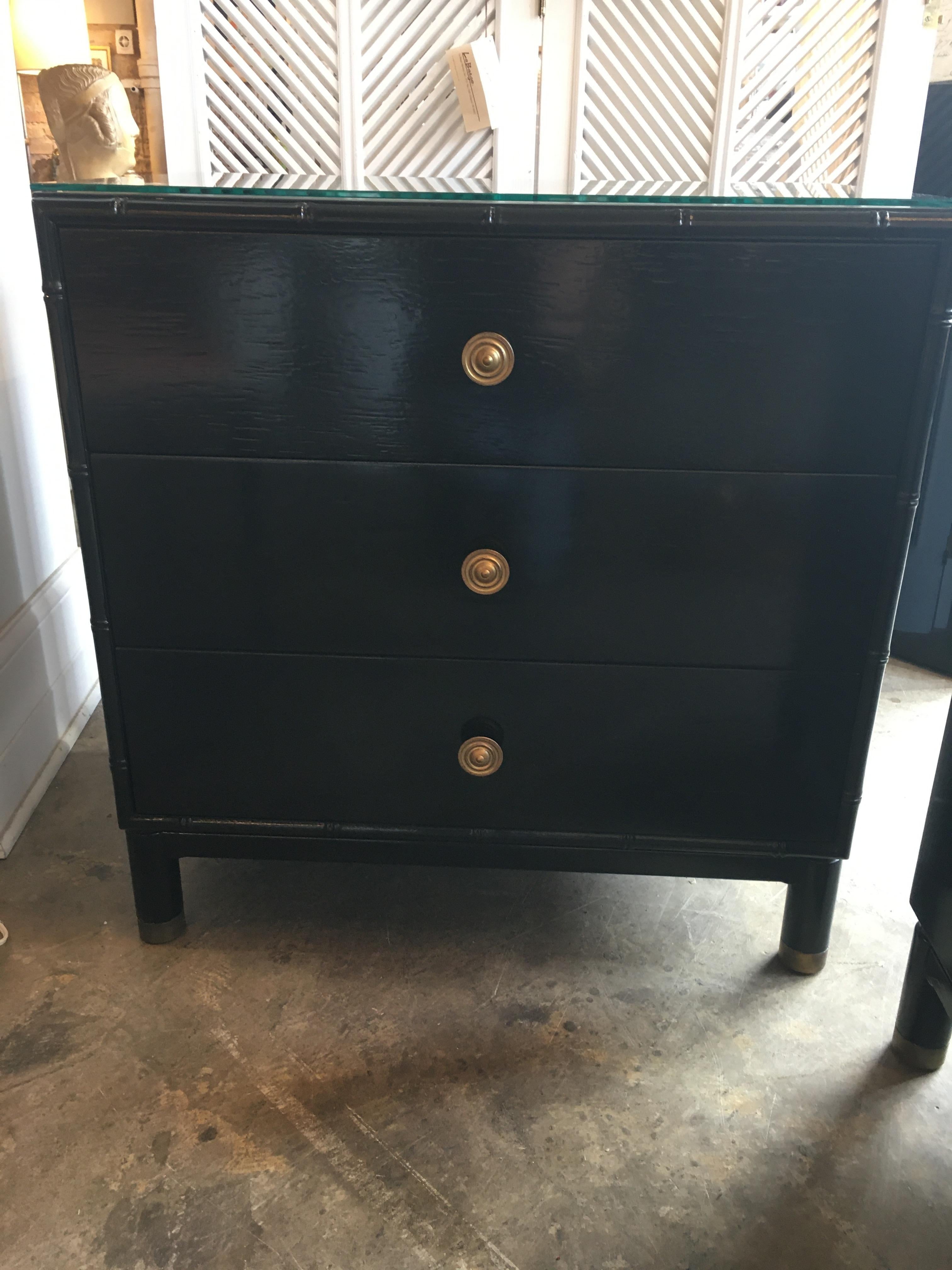 American Pair of Henredon Black 3-Drawer Chests