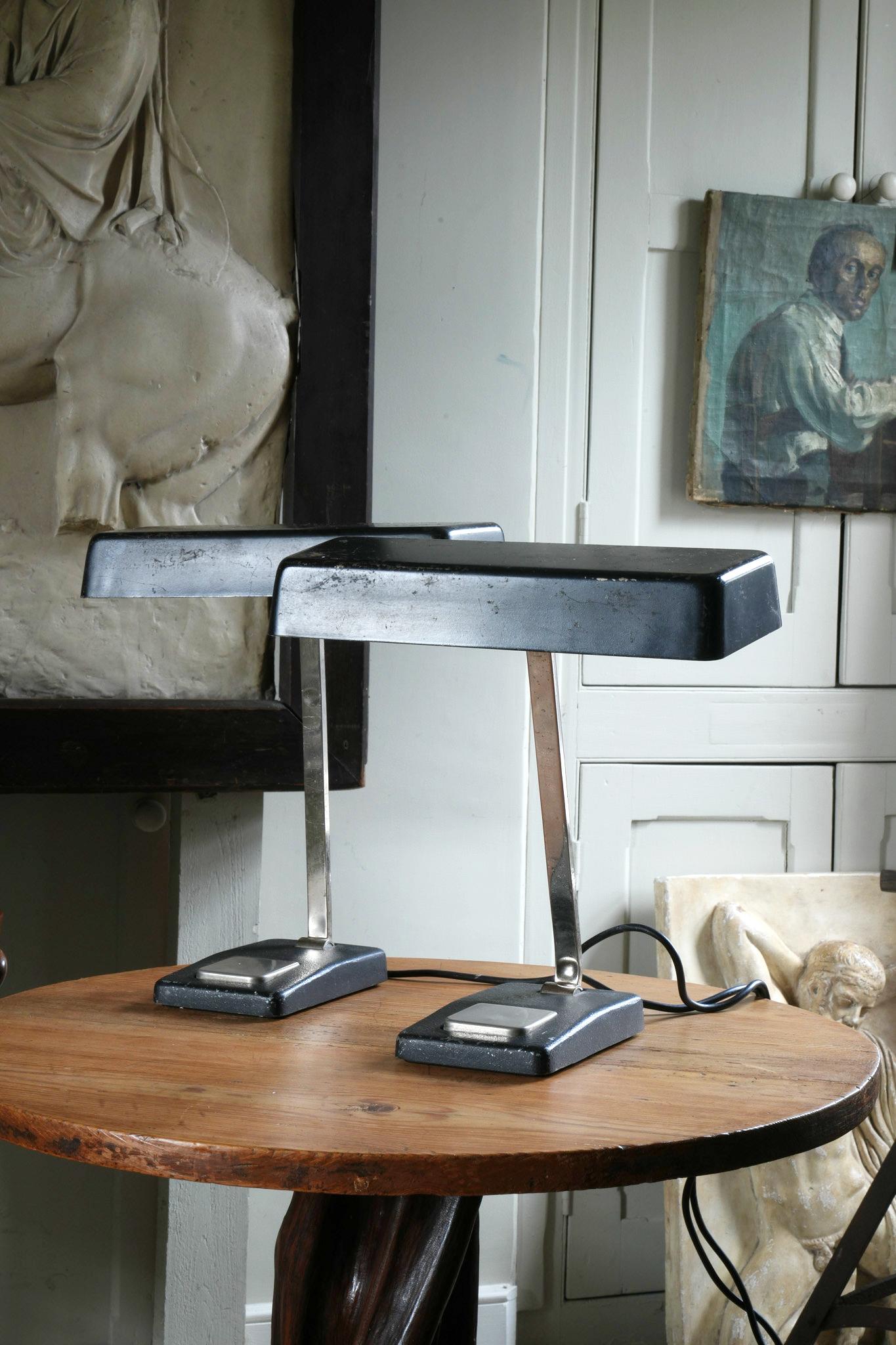 Chrome A Pair of Hillebrand Desk Lamps For Sale