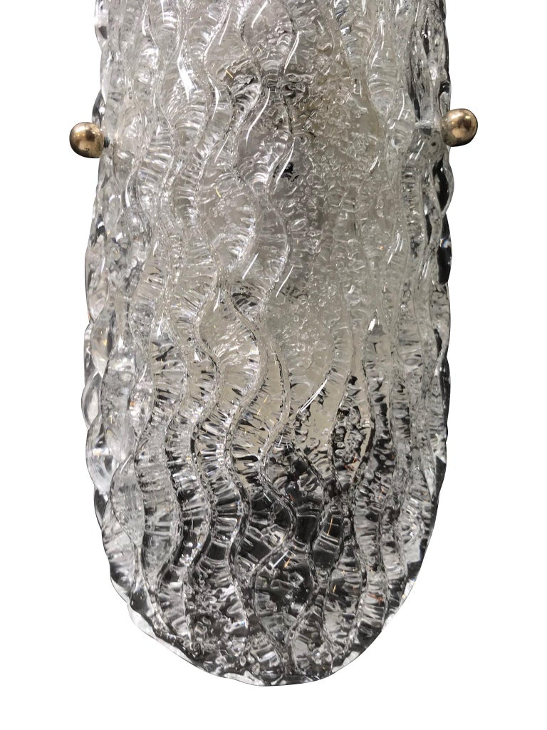 Late 20th Century Pair of Hillebrand Ice Glass Wall Sconces with Textured Curved Glass Shades For Sale
