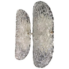 Pair of Hillebrand Ice Glass Wall Sconces with Textured Curved Glass Shades