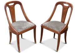 Pair of Emile-Jacques Ruhlmann Style Beech Curved Back Dining Chairs