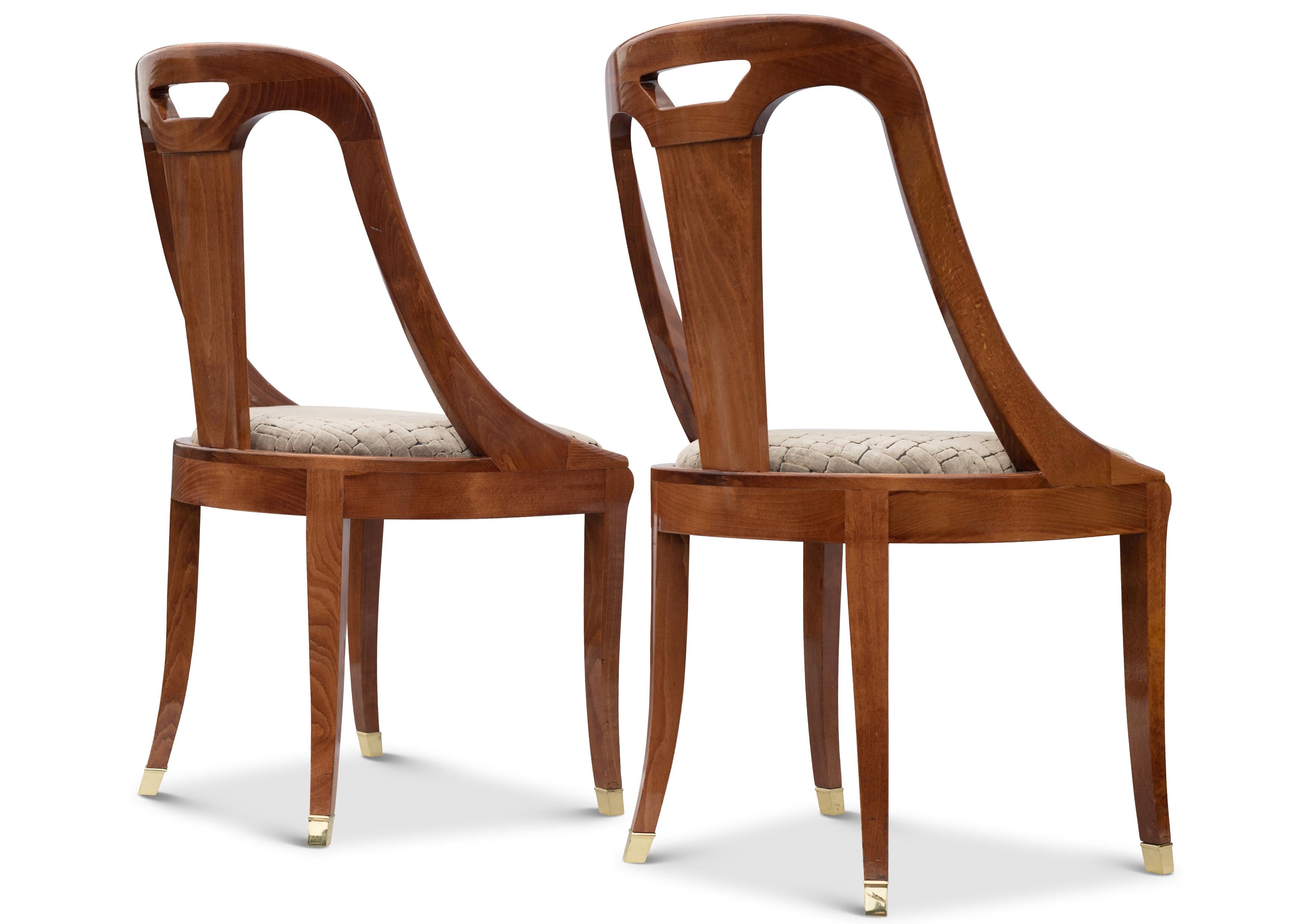 American Pair of Hollywood Regency Beech Curved Back Upholstered Hallway Chairs For Sale
