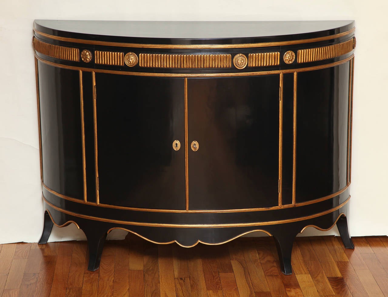 English Pair of Hollywood Regency Demi-Lune Cabinets