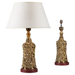 Vintage A Pair Of Hollywood Regency Gilded Porcelain Lamps 