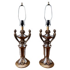 A Pair Of Hollywood Regency Neoclassical Revival Trophy Table Lamps. Circa 1960s