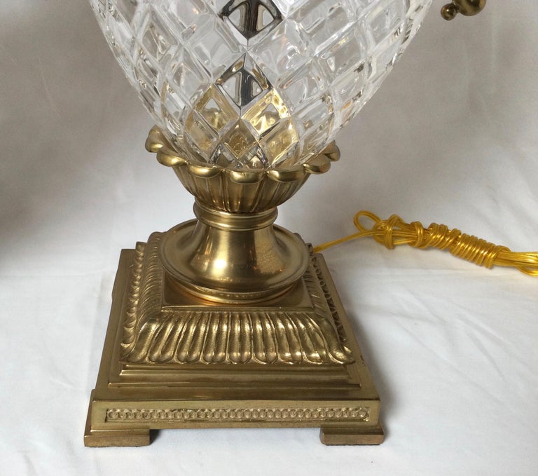 American Pair of Hollywood Regency Style Crystal and Brass Lamps For Sale