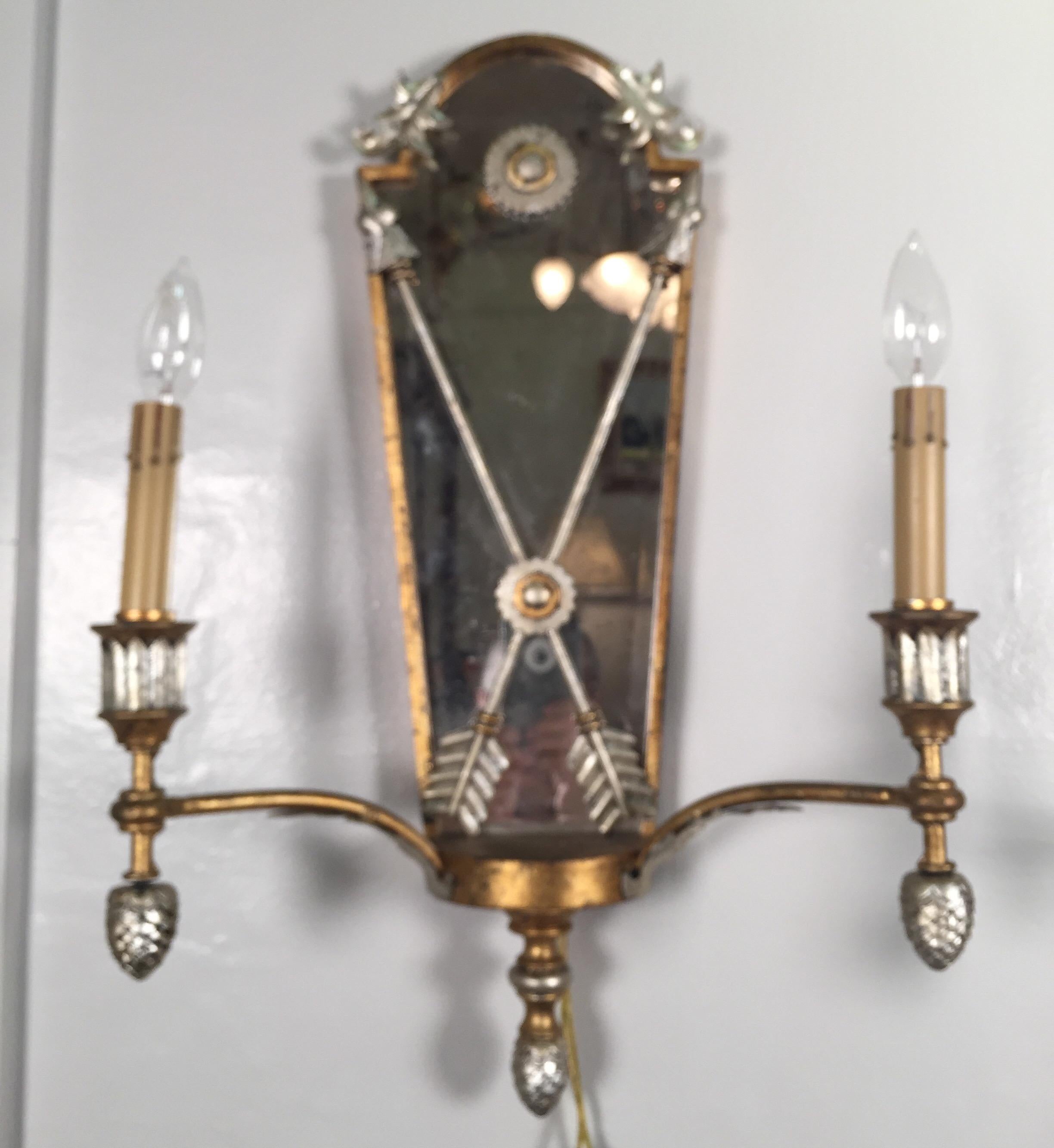 Pair of Hollywood Regency Style Mirrored Sconces 4