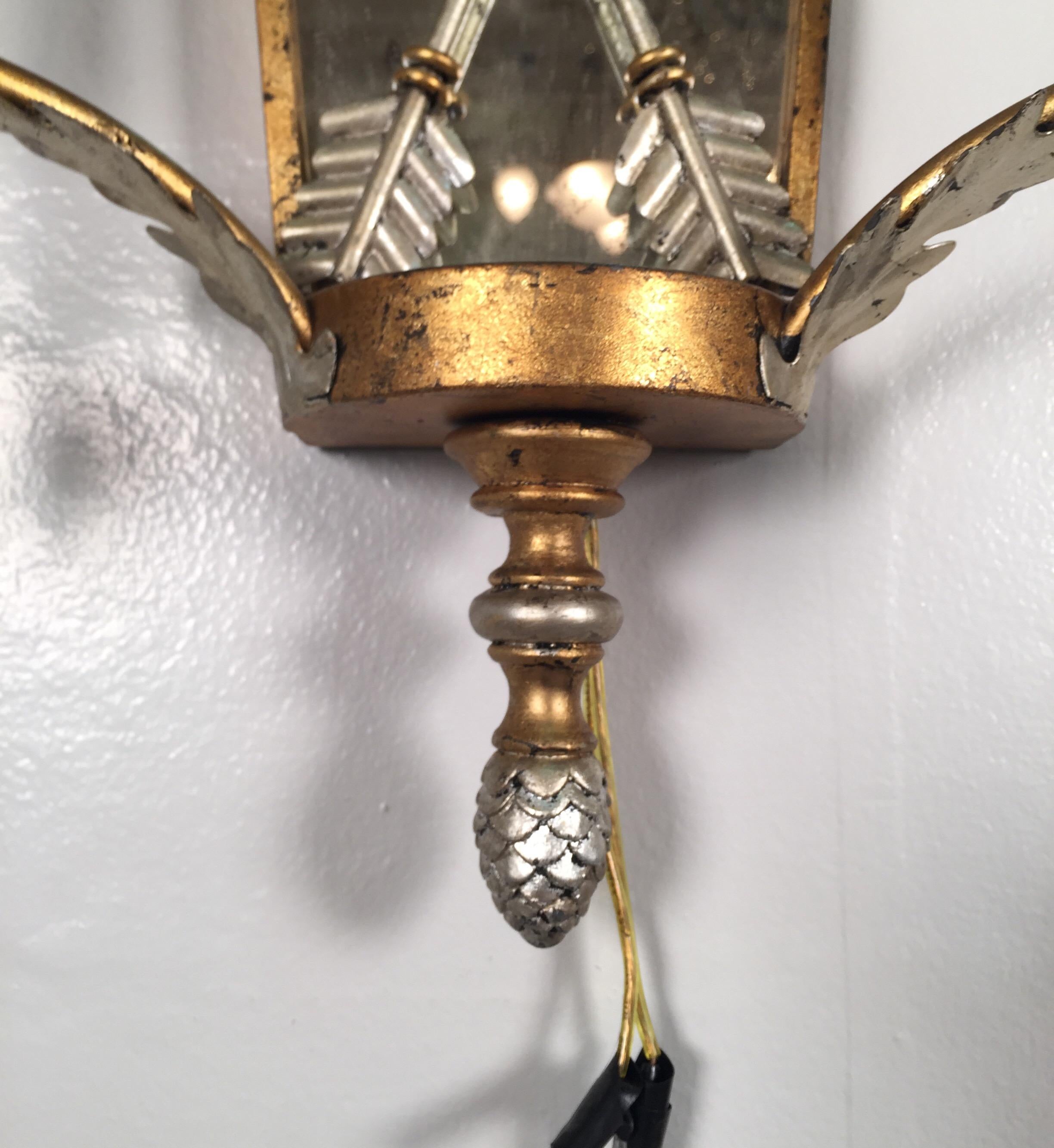Pair of Hollywood Regency Style Mirrored Sconces 5