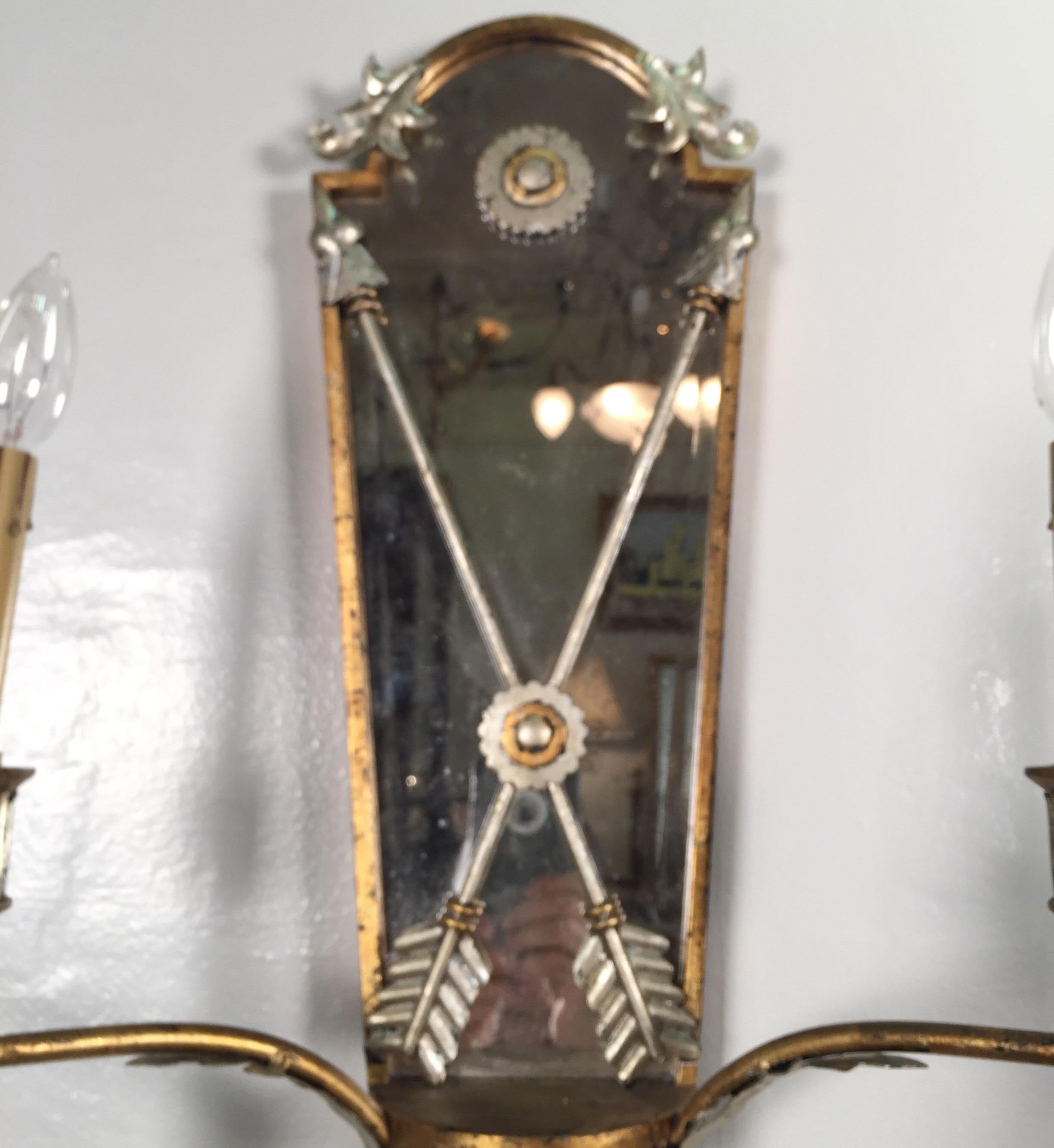Pair of Hollywood Regency Style Mirrored Sconces 6