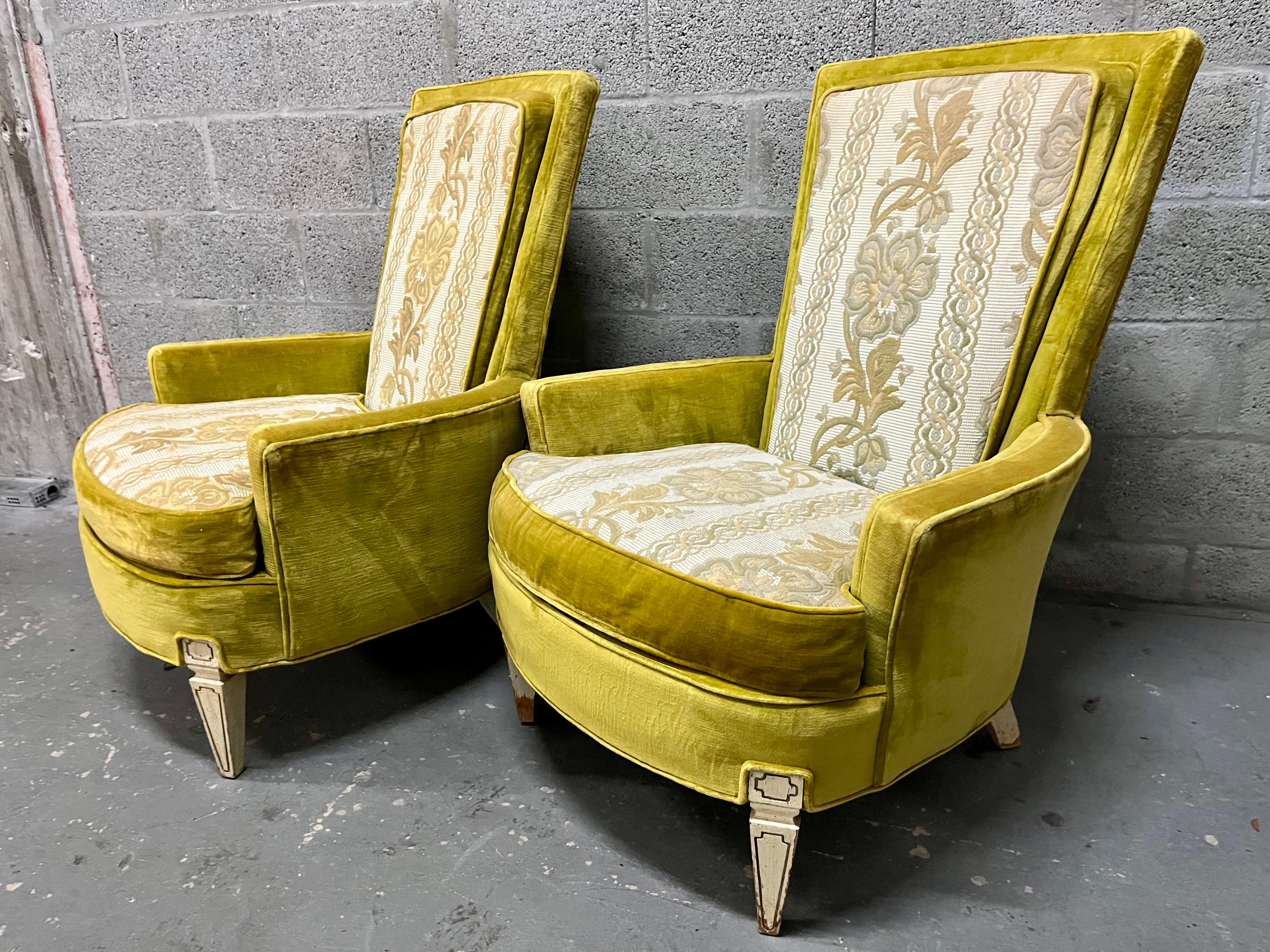 Velvet A Pair of Hollywood Regency Upholstered Lounge Chairs by Silver Craft. C. 1960s For Sale