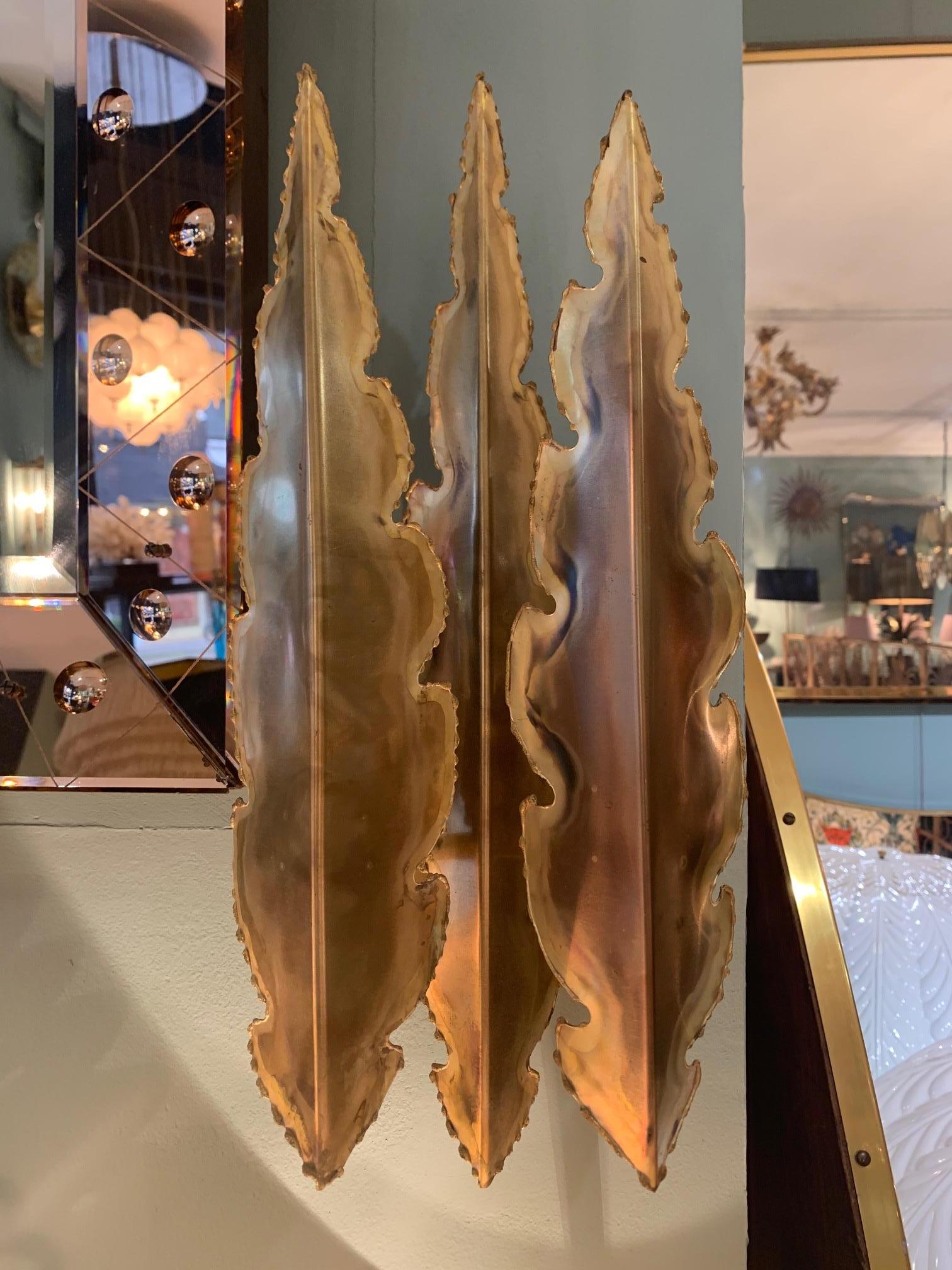 Pair of Holm Sorensen Torch Cut Brass Brutalist Wall Sconces with Two Fittings 5