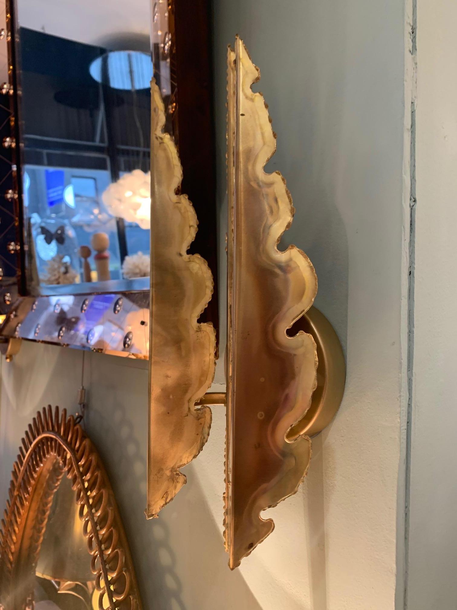 Pair of Holm Sorensen Torch Cut Brass Brutalist Wall Sconces with Two Fittings 6
