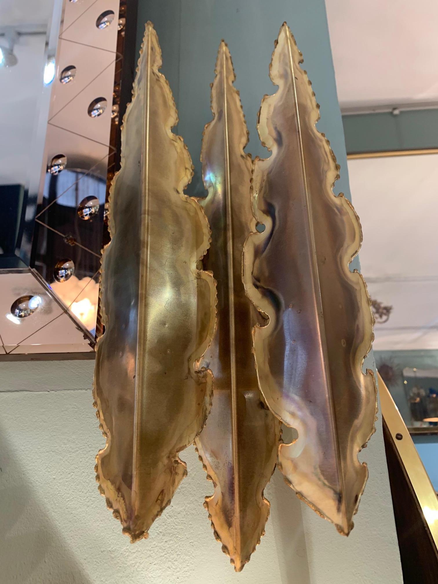 Danish Pair of Holm Sorensen Torch Cut Brass Brutalist Wall Sconces with Two Fittings