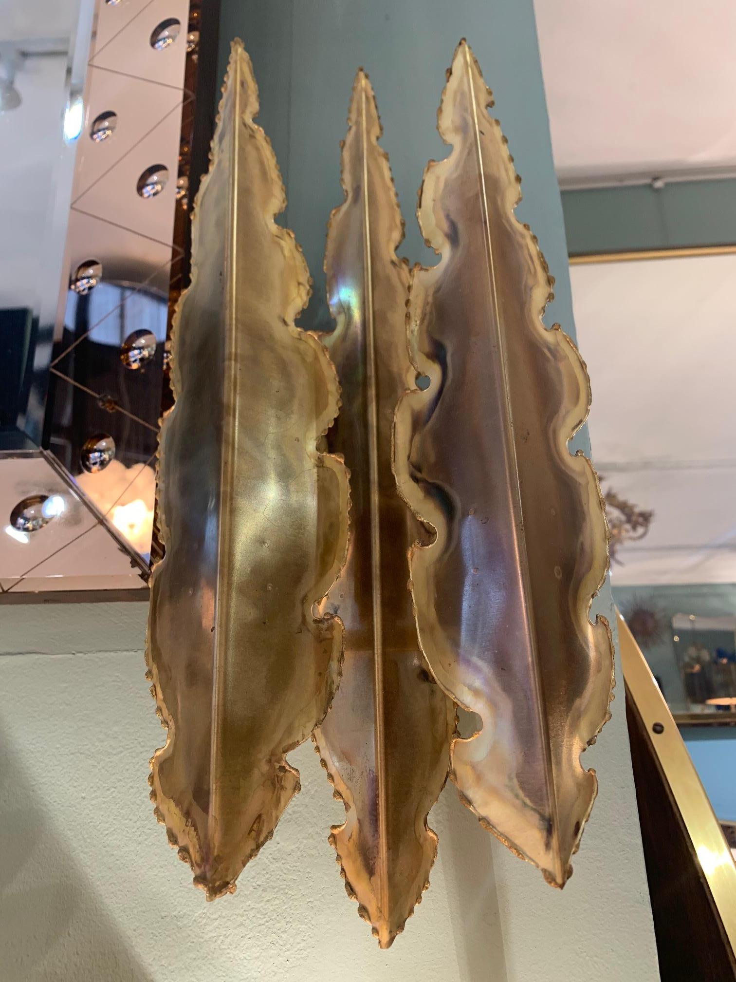 Pair of Holm Sorensen Torch Cut Brass Brutalist Wall Sconces with Two Fittings In Good Condition In London, GB