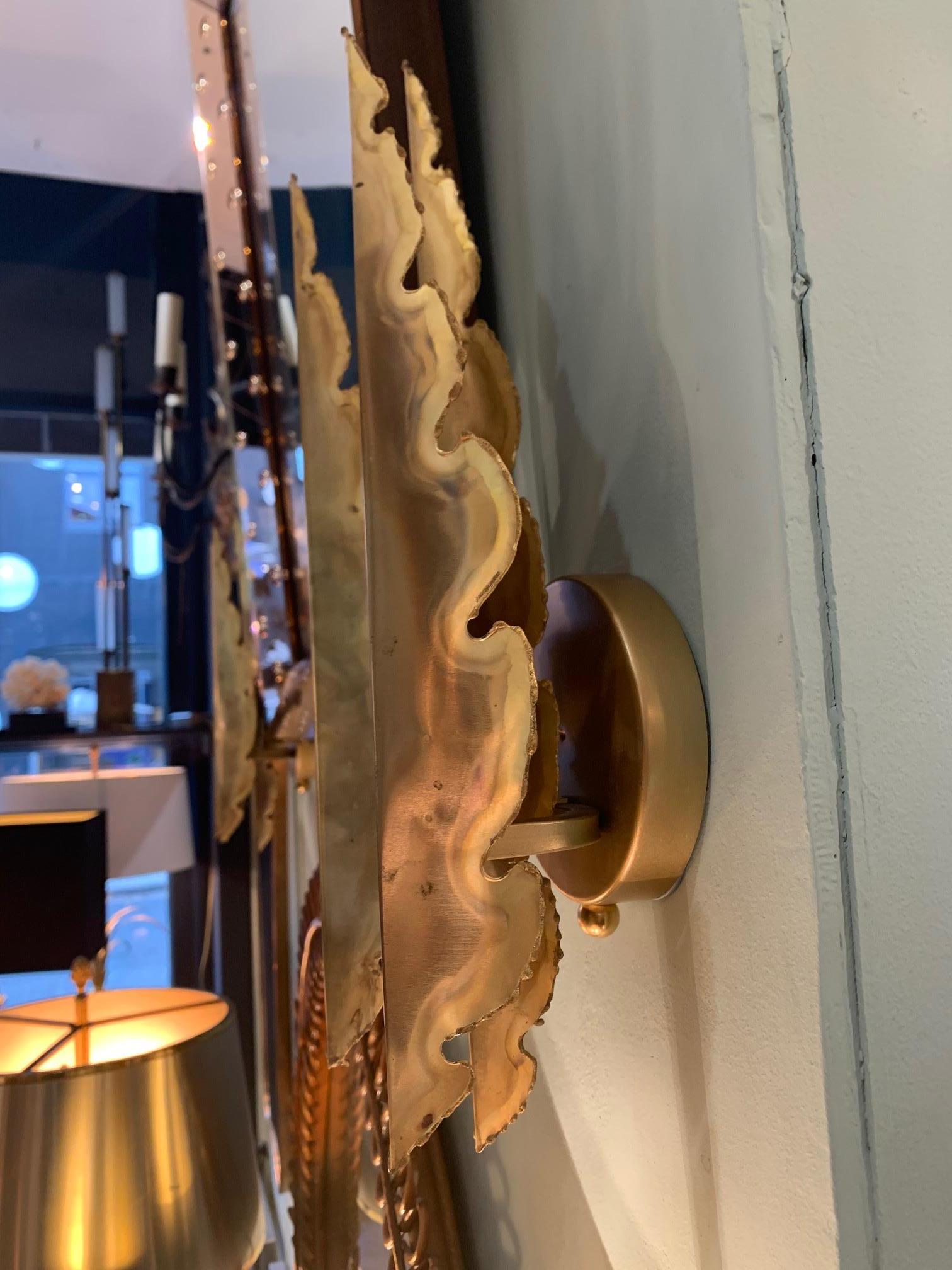 Pair of Holm Sorensen Torch Cut Brass Brutalist Wall Sconces with Two Fittings 1