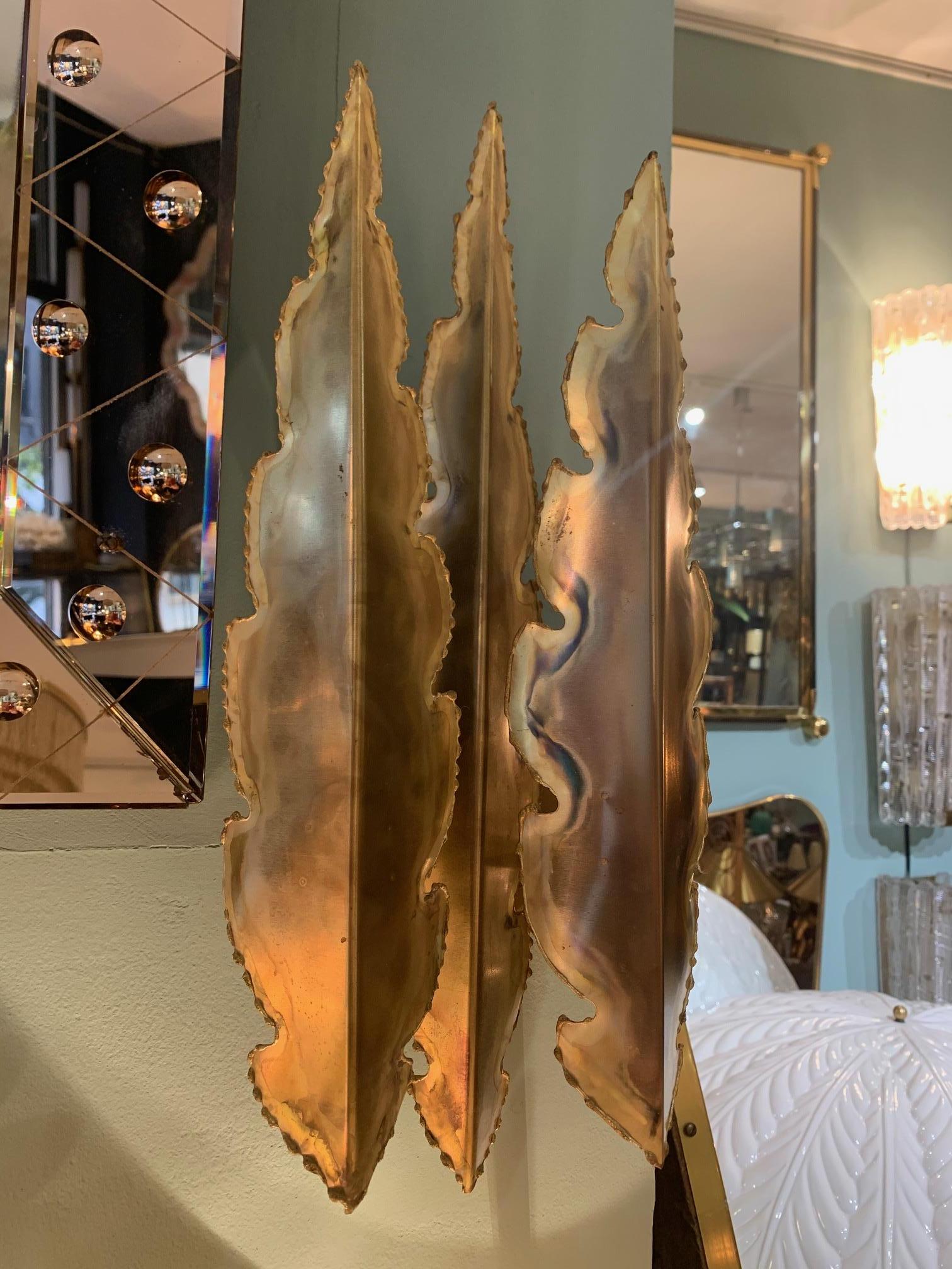 Pair of Holm Sorensen Torch Cut Brass Brutalist Wall Sconces with Two Fittings 3