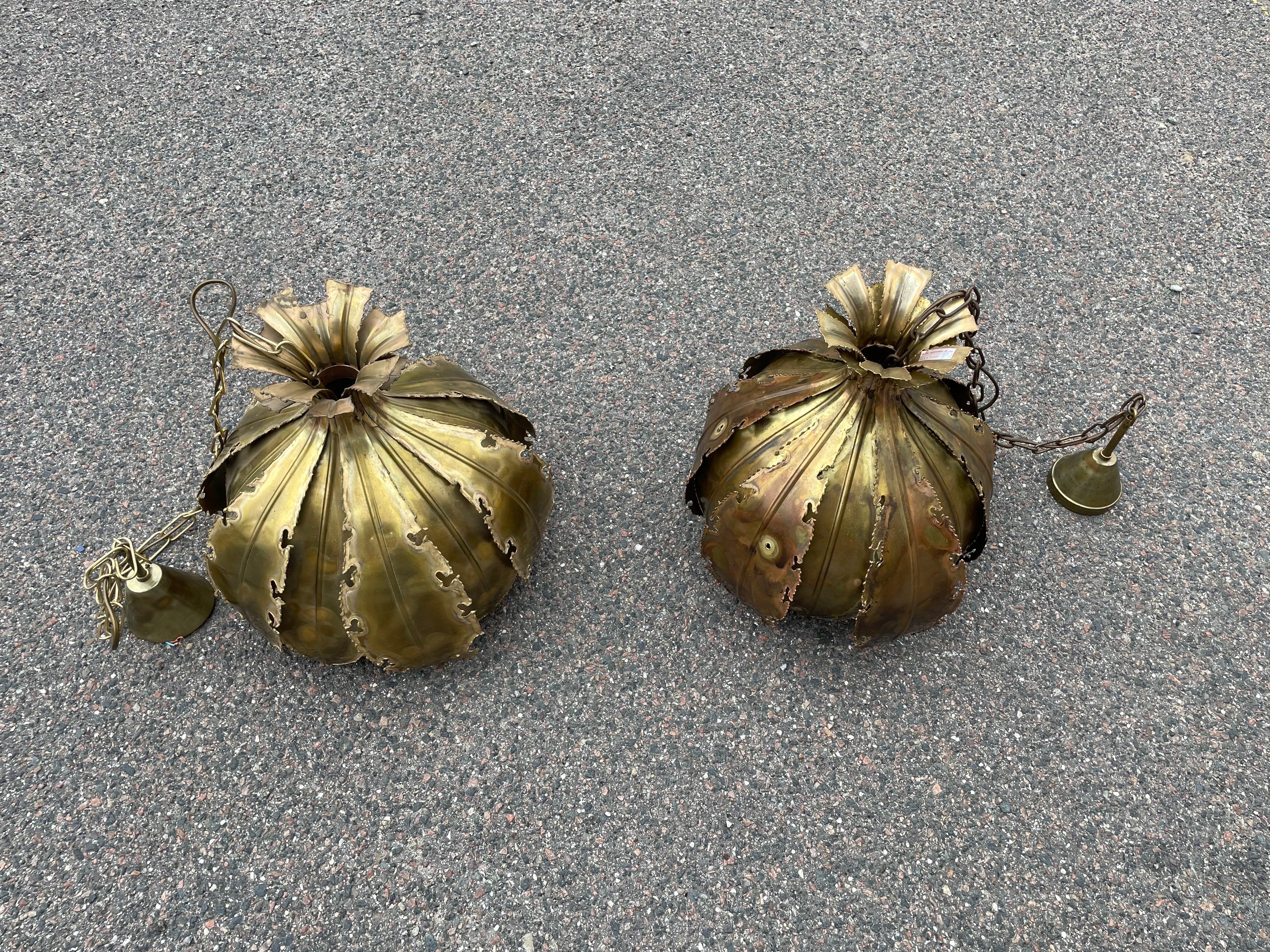 Danish A pair of Holm Sørensen Onion Brutalist Pendants of Brass Denmark 1960s For Sale