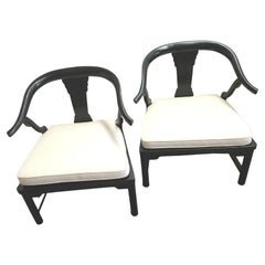 Vintage Pair of Horseshoe Back Chinese Style Low Chairs in the Manner of James Mont 