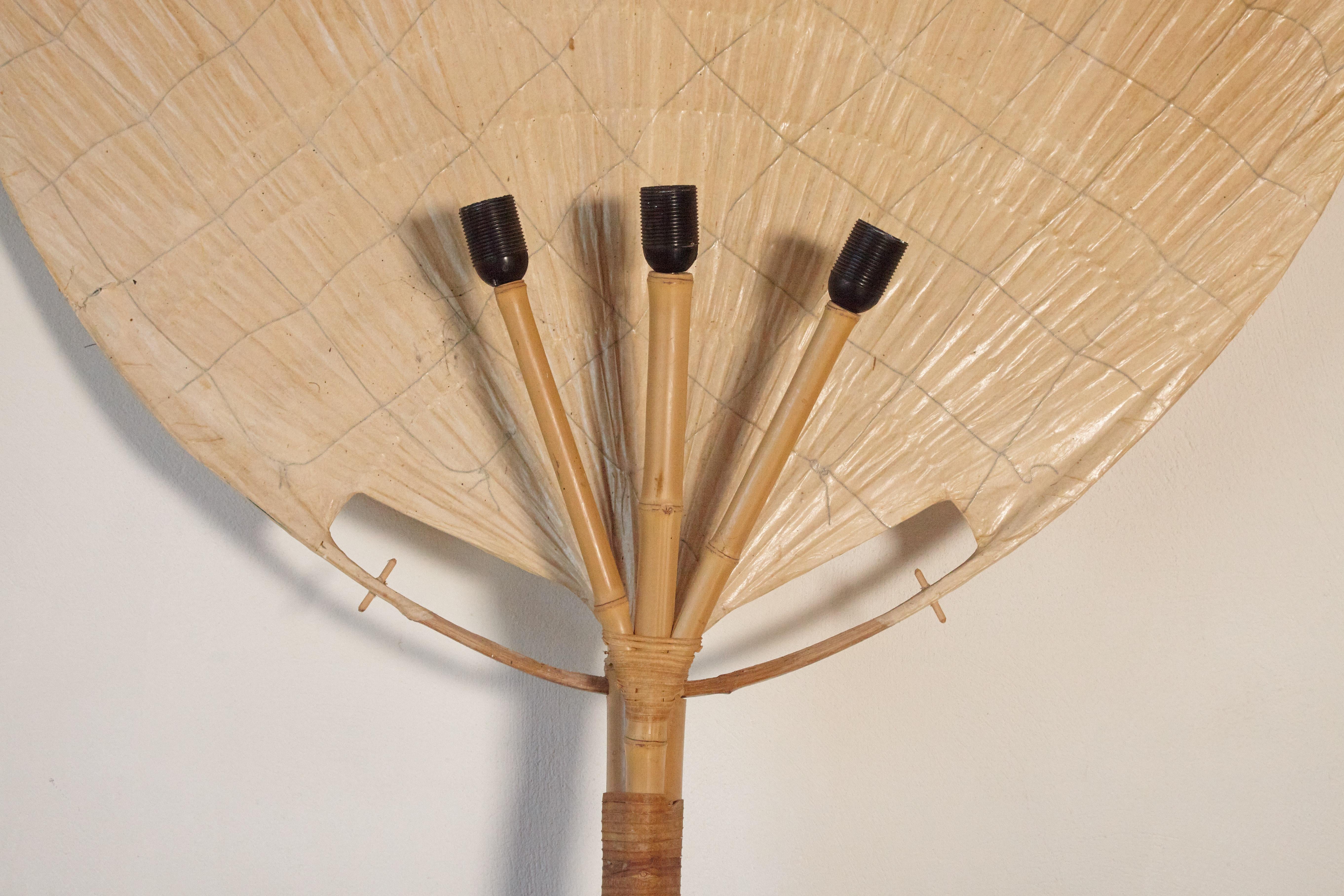 Bamboo Pair of Huge Uchiwa Floor Lamps, Designed by Ingo Maurer, Germany, 1970s