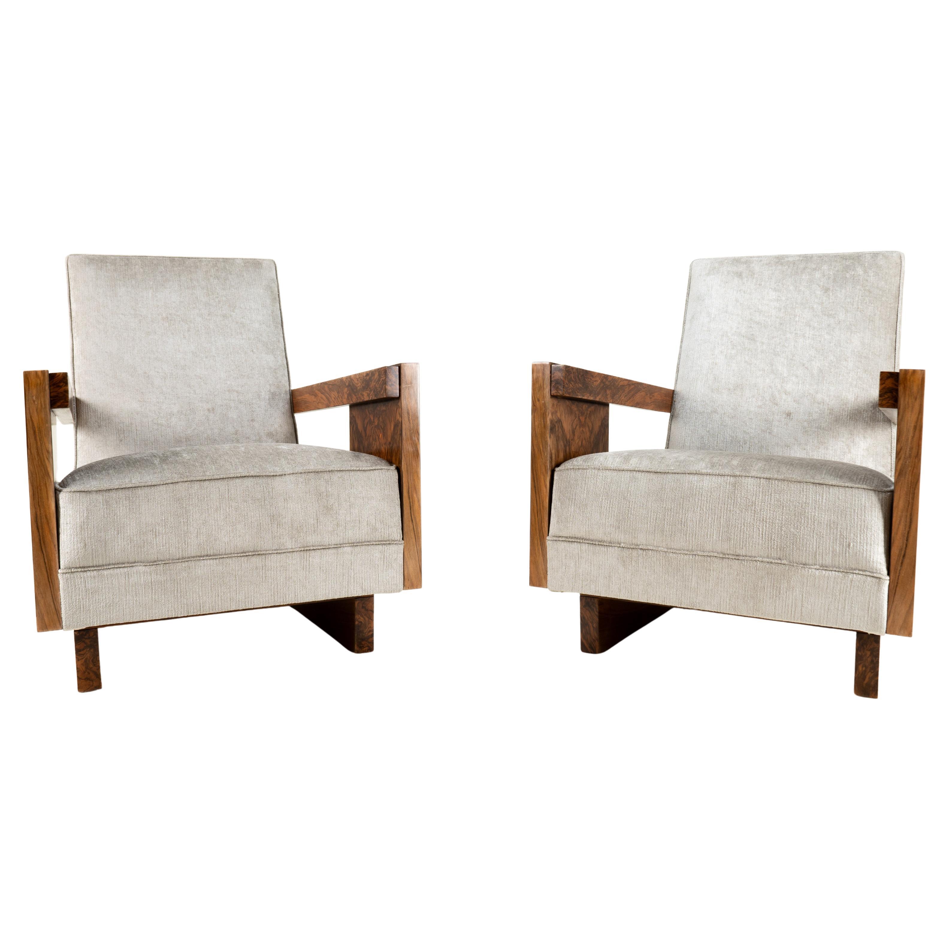 A Pair of Hungarian Walnut Armchairs, Budapest  c.1970 For Sale