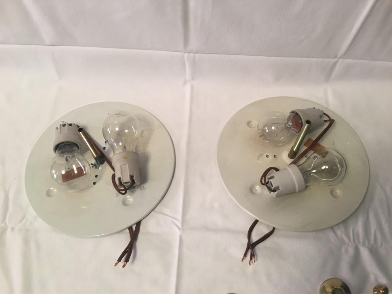 Pair of Ice Glass Flush Mounts / Sconces by Honsel, Germany, 1970s For Sale 6