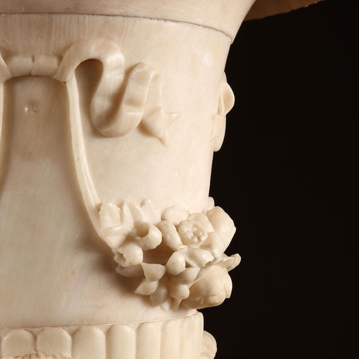 Pair of Illuminating Classical Alabaster Columns and Vases For Sale 1