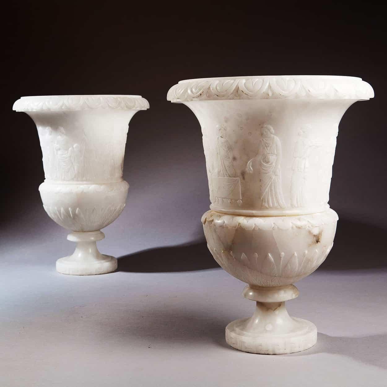 Pair of Illuminating Classical Alabaster Columns and Vases For Sale 3