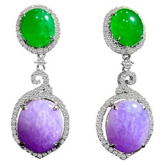 A Pair of Imperial Jadeite and Diamond Earrings in 18 Karat White Gold