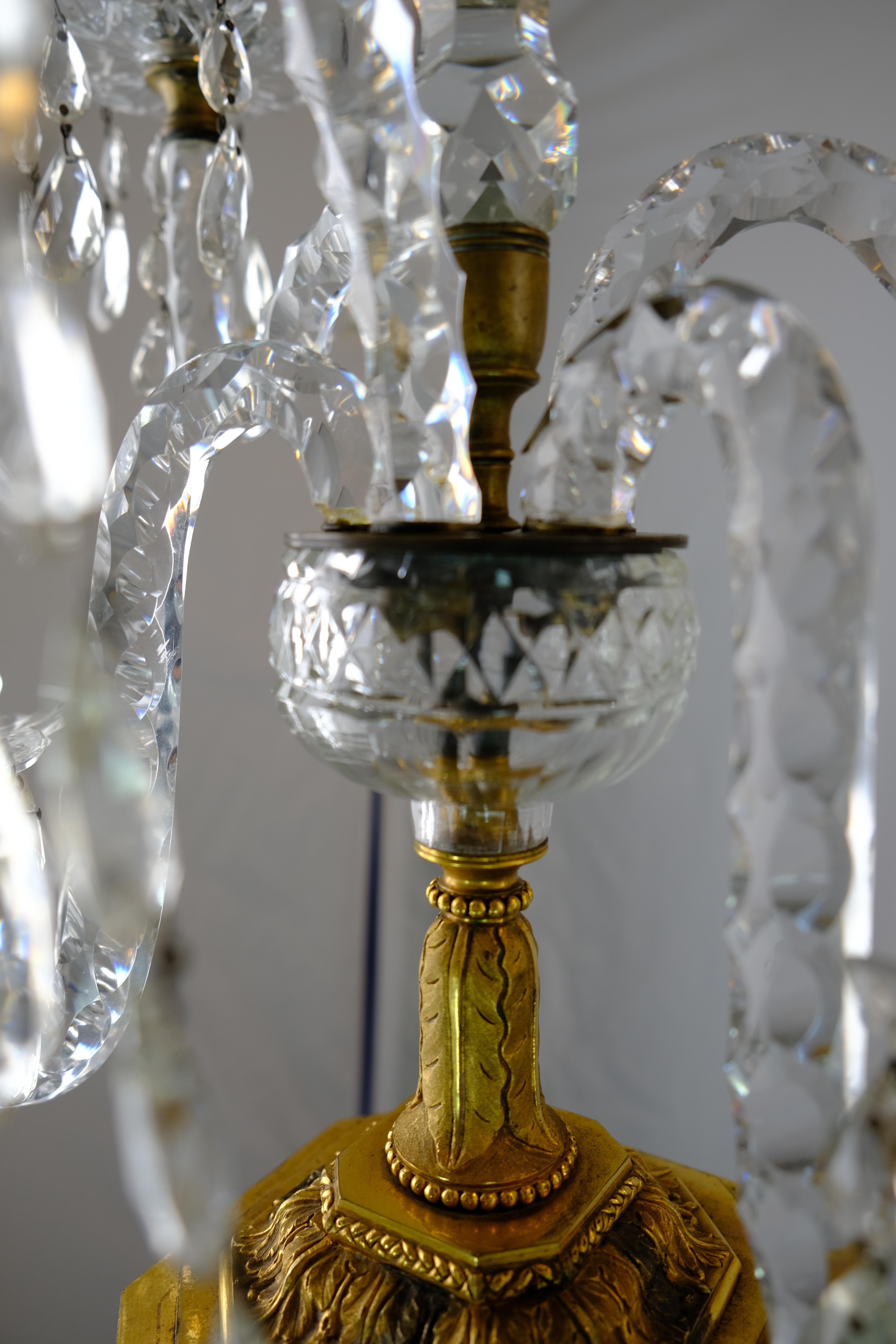 Pair of Important Gilt Bronze Candelabra with Cut Crystal Arms, 1780s For Sale 8