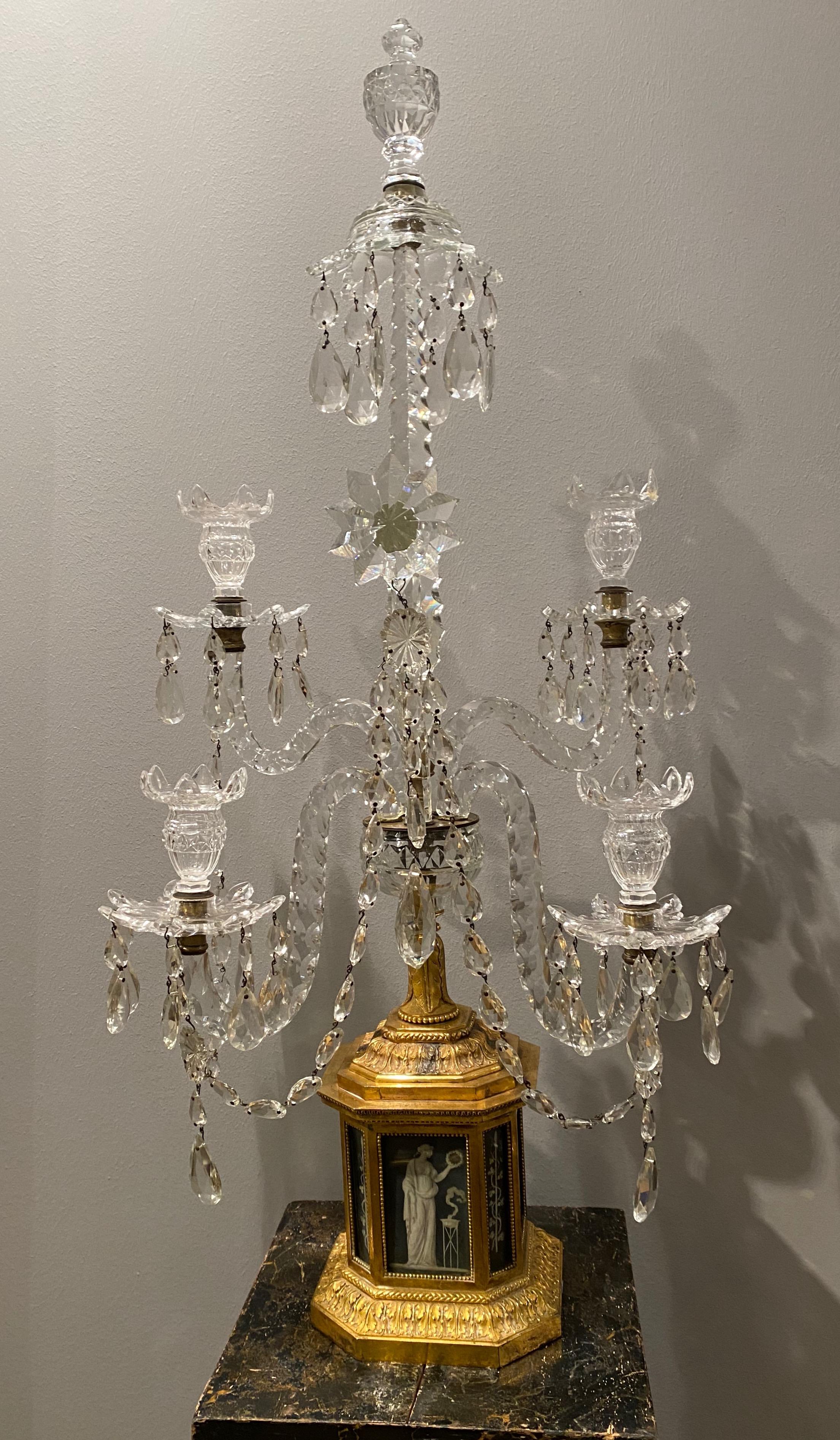 Pair of Important Gilt Bronze Candelabra with Cut Crystal Arms, 1780s For Sale 11