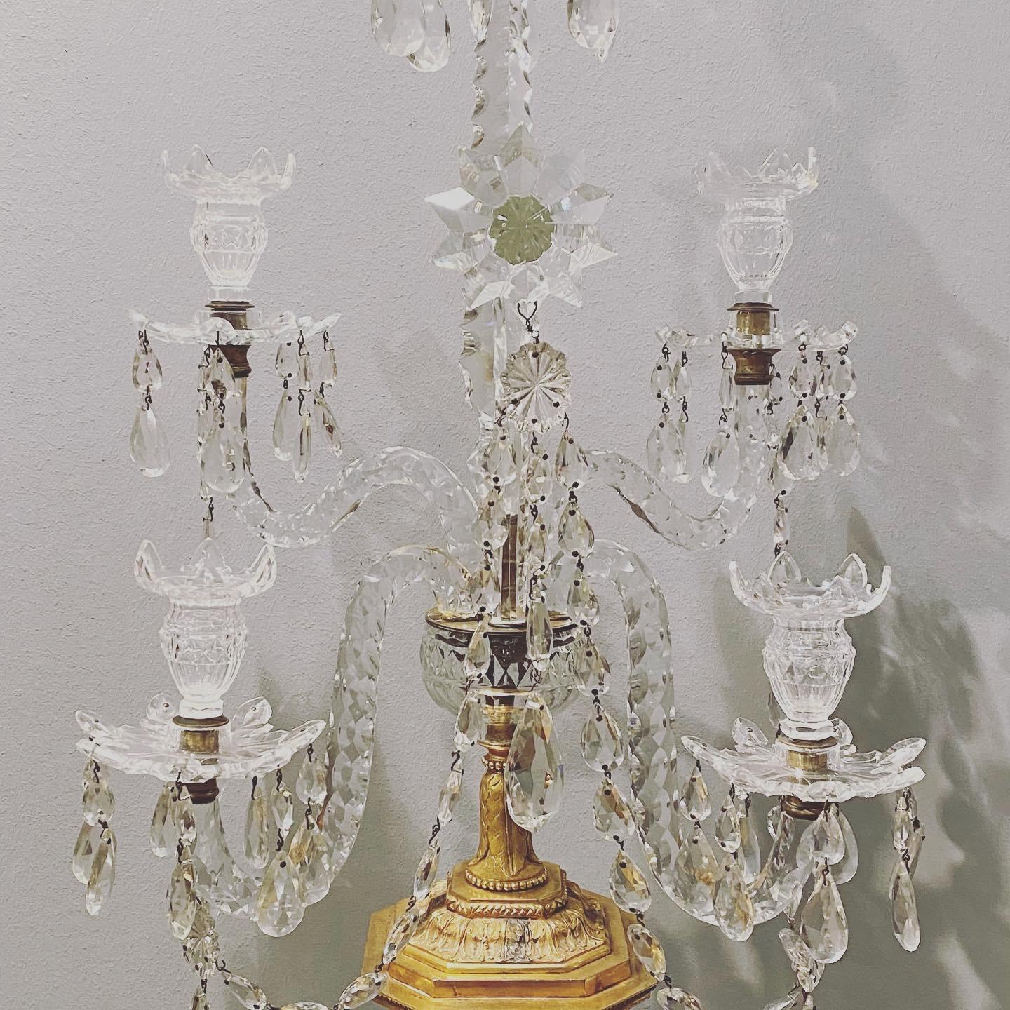 Louis XVI Pair of Important Gilt Bronze Candelabra with Cut Crystal Arms, 1780s For Sale