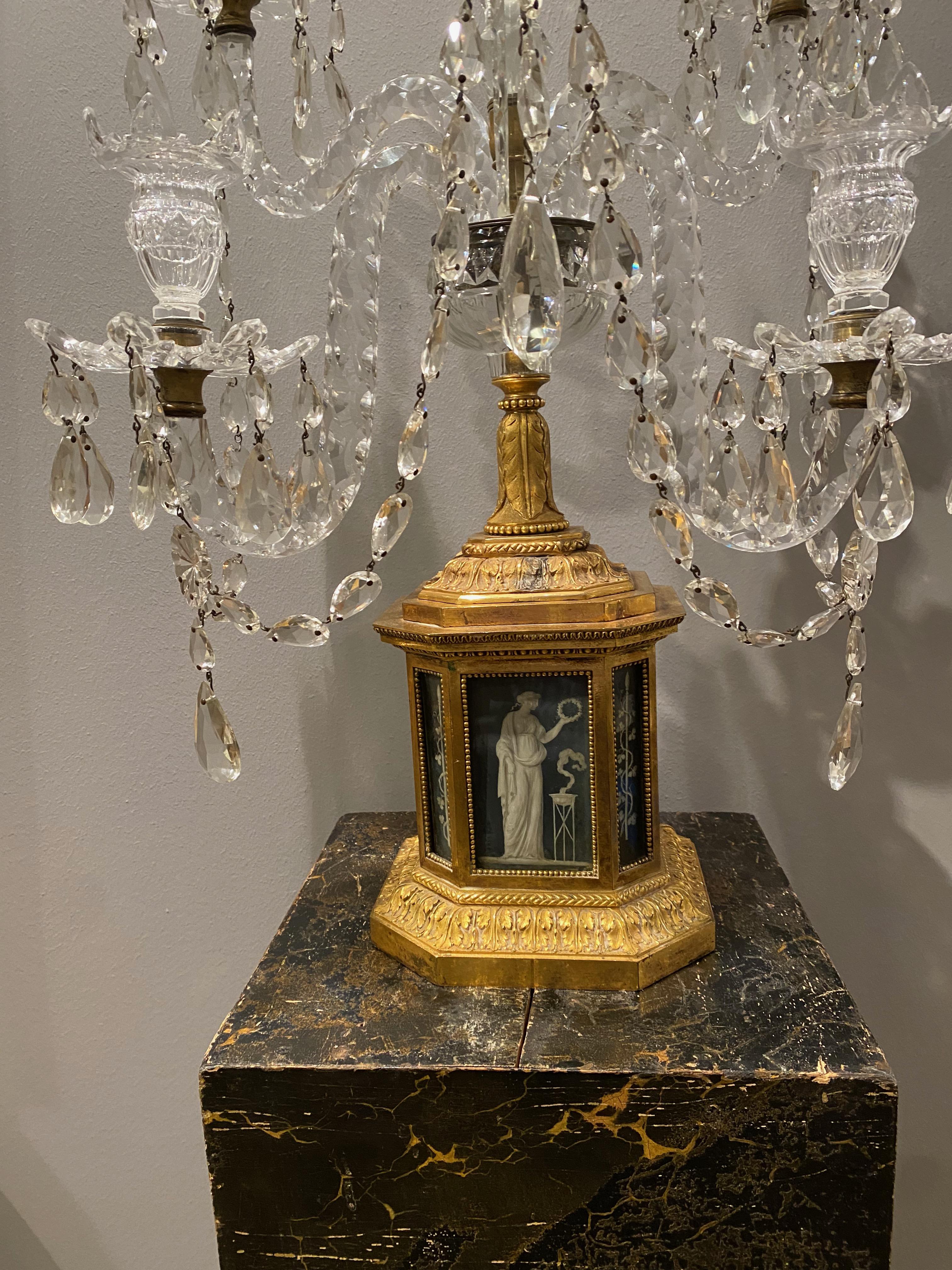 Pair of Important Gilt Bronze Candelabra with Cut Crystal Arms, 1780s 3