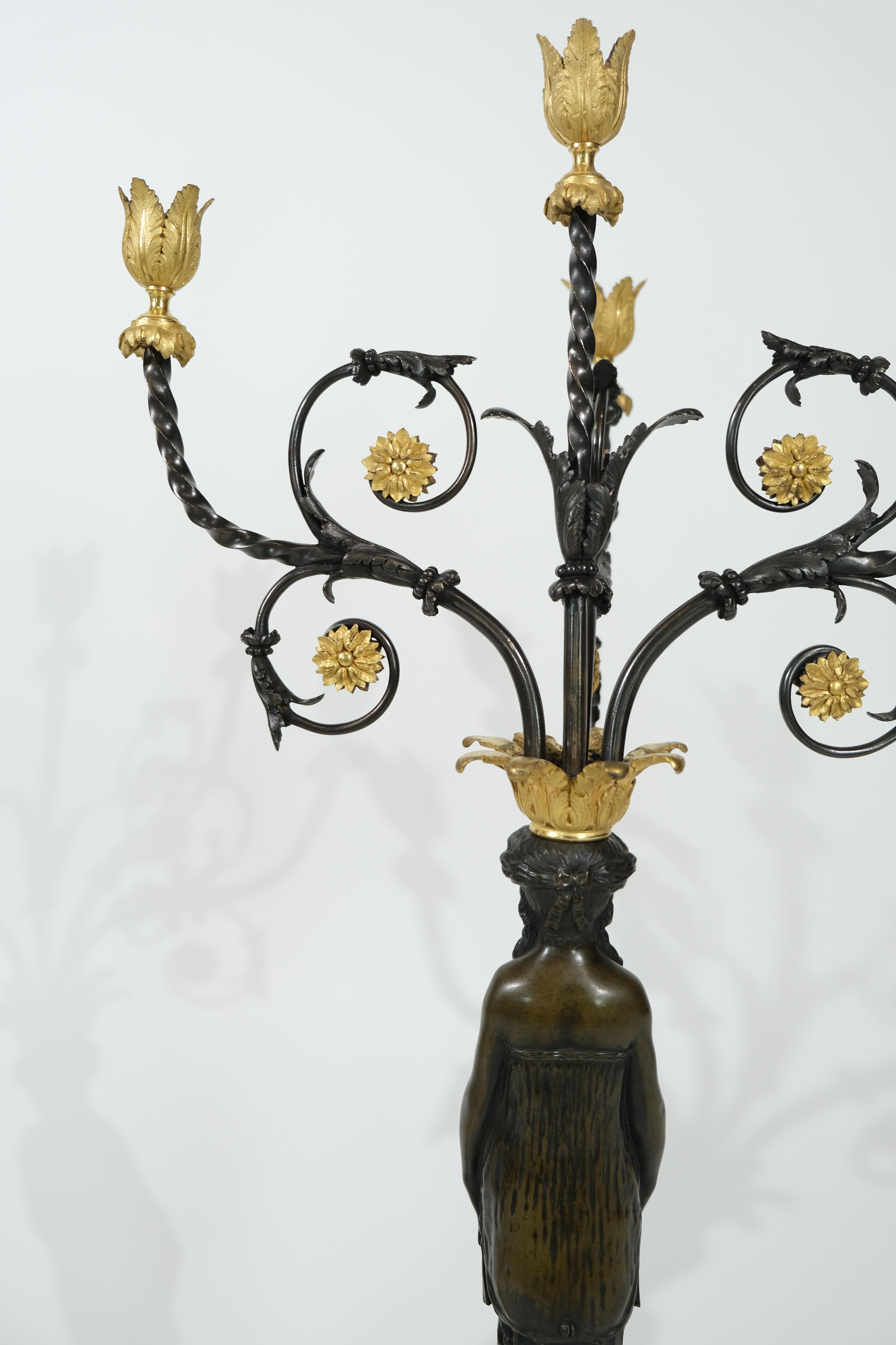 19th Century Pair of Impressive 4 Light Empire Candelabra For Sale