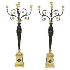 Antique Pair of Impressive 4 Light Empire Candelabra