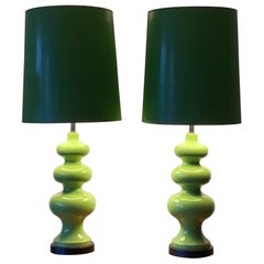 Vintage Pair of Impressive Ceramic Lamps circa 1970s with Original Shades