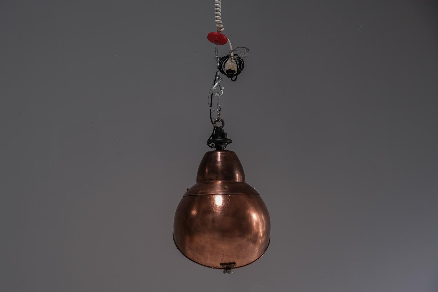 A pair of impressive, French factory lights made of copper and glas im Angebot 3