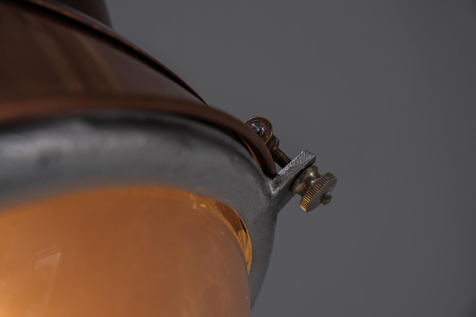 A pair of impressive, French factory lights made of copper and glas im Angebot 7