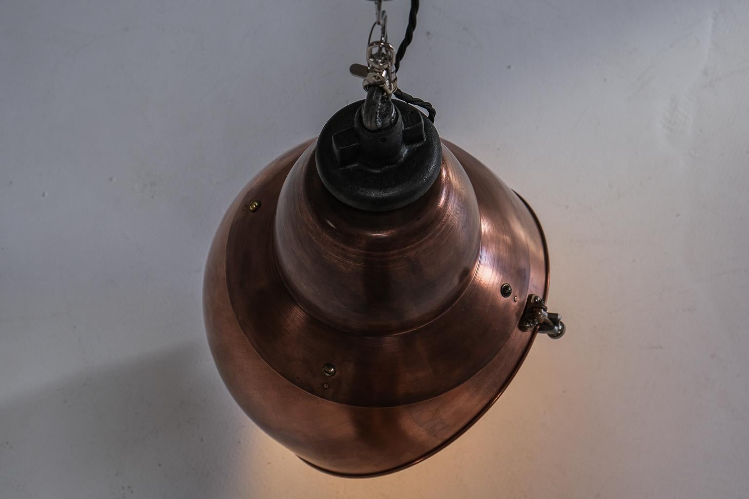 A pair of impressive, French factory lights made of copper and glas im Angebot 8