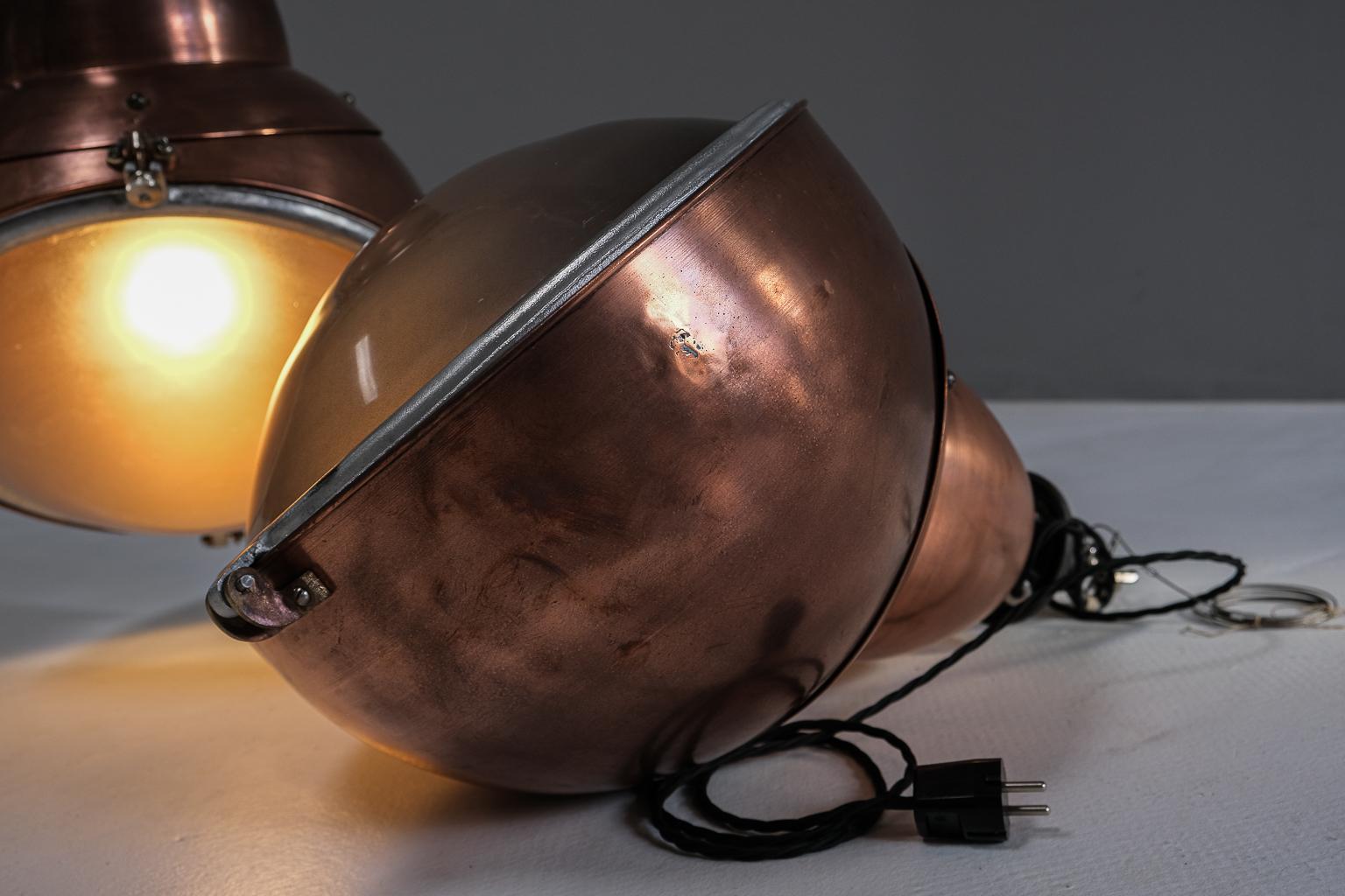 A pair of impressive, French factory lights made of copper and glas im Angebot 12
