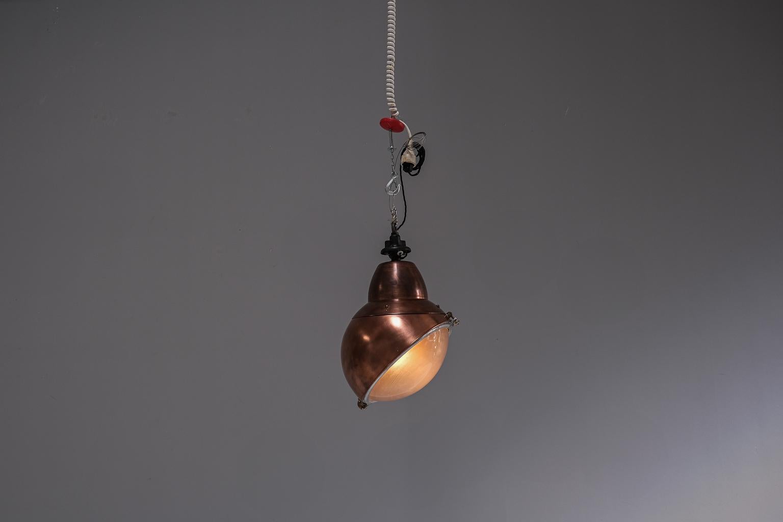 A pair of impressive, French factory lights made of copper and glas (Industriell) im Angebot