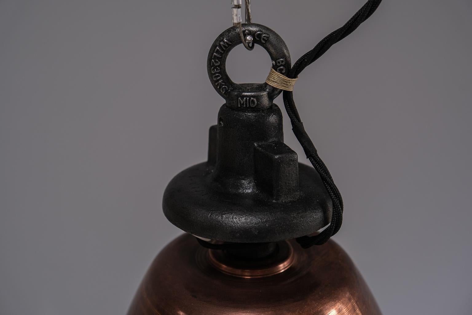 A pair of impressive, French factory lights made of copper and glas (20. Jahrhundert) im Angebot
