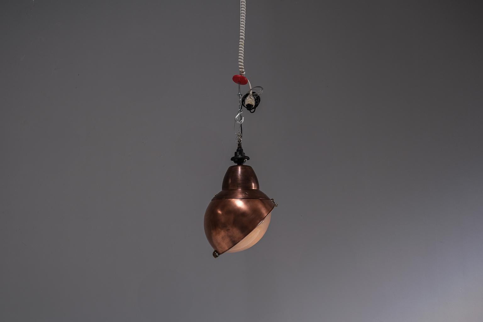 A pair of impressive, French factory lights made of copper and glas im Angebot 2