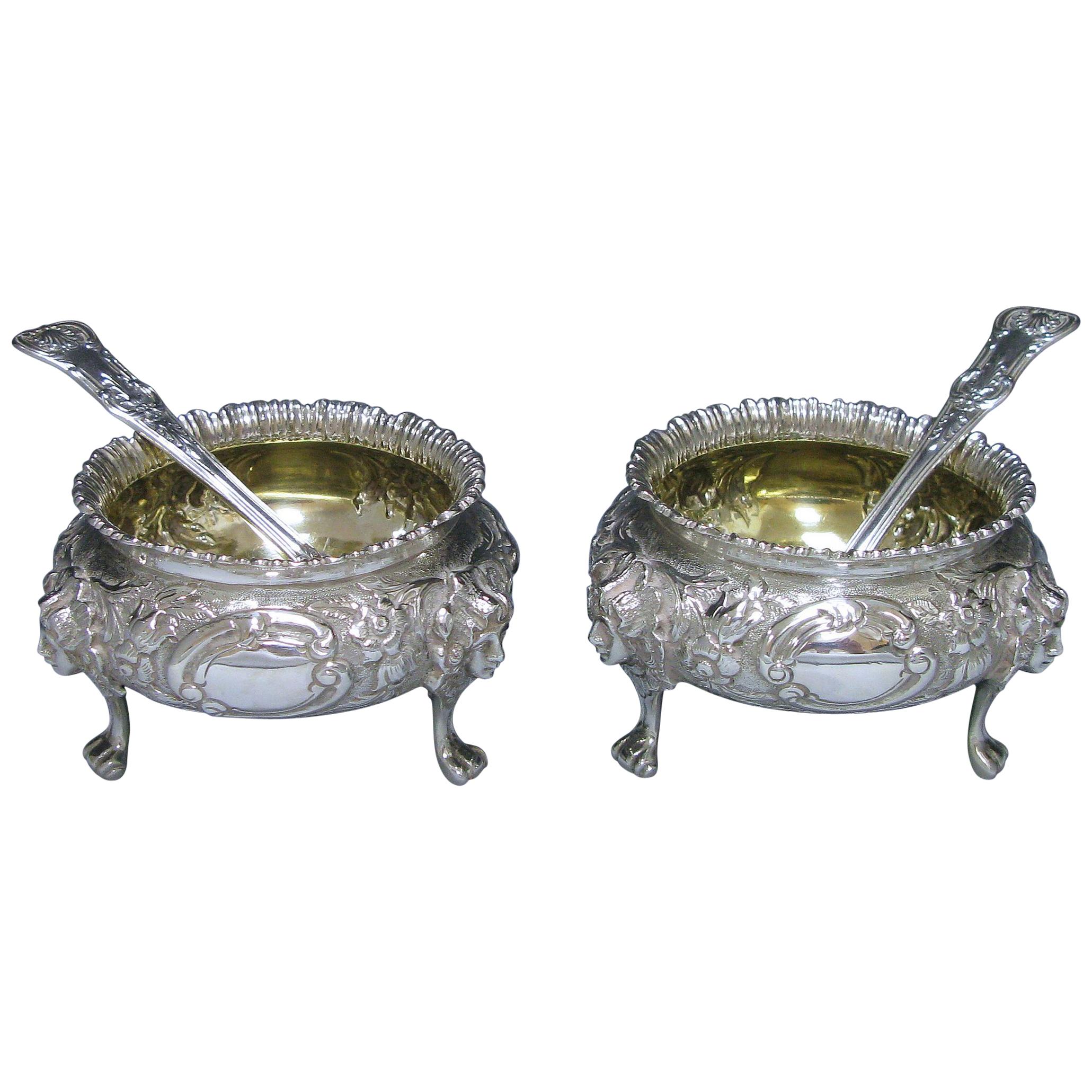 Pair of Impressive Victorian Antique Silver Salts, London, 1879 For Sale