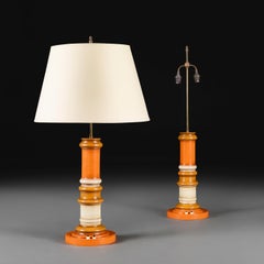 A Pair of Indian 20th Century Orange Painted Column Lamps