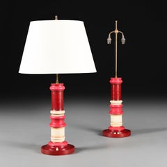A Pair of Indian 20th Century Red Painted Column Lamps
