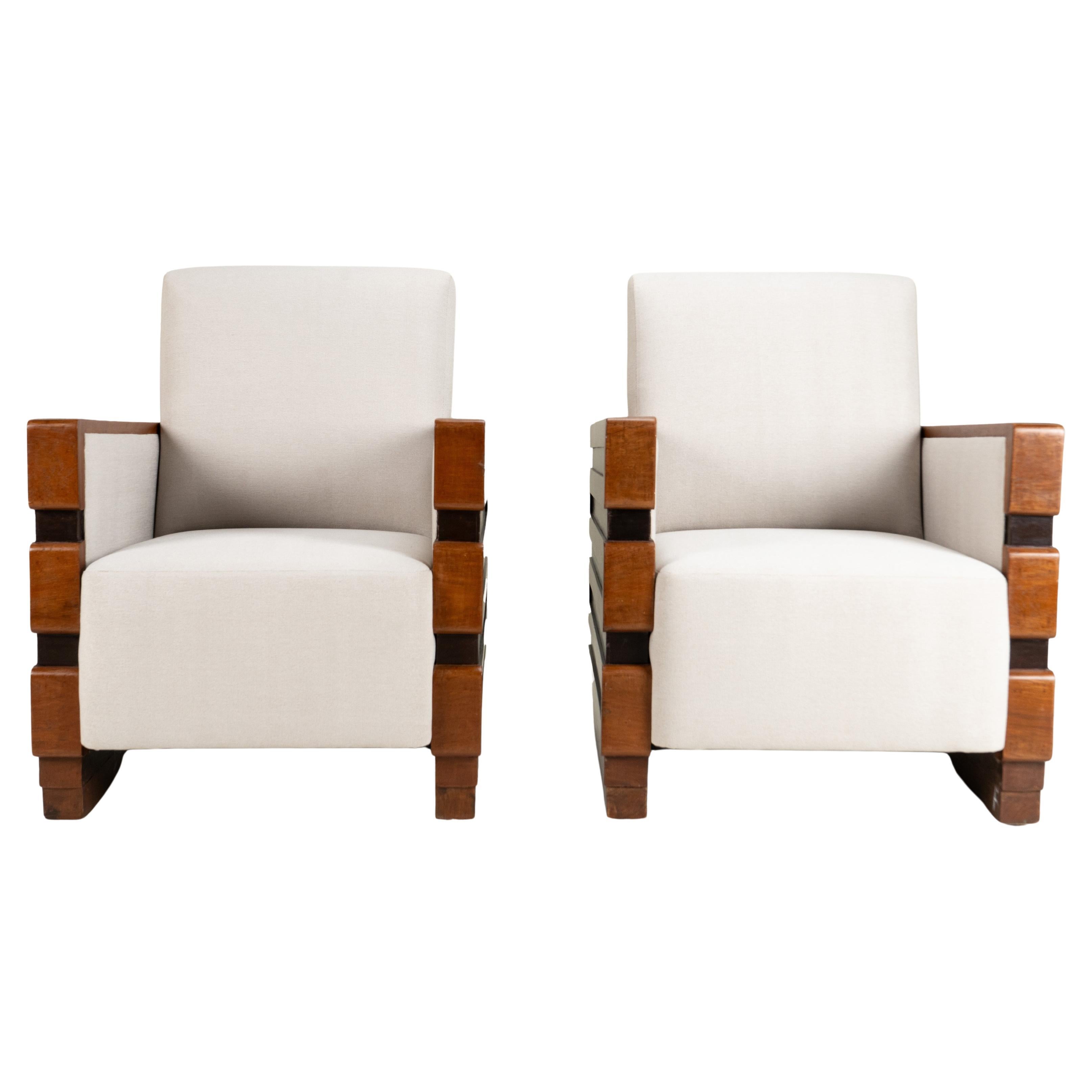 Paire de chaises indiennes Art déco avec cadre Zig Zag en vente