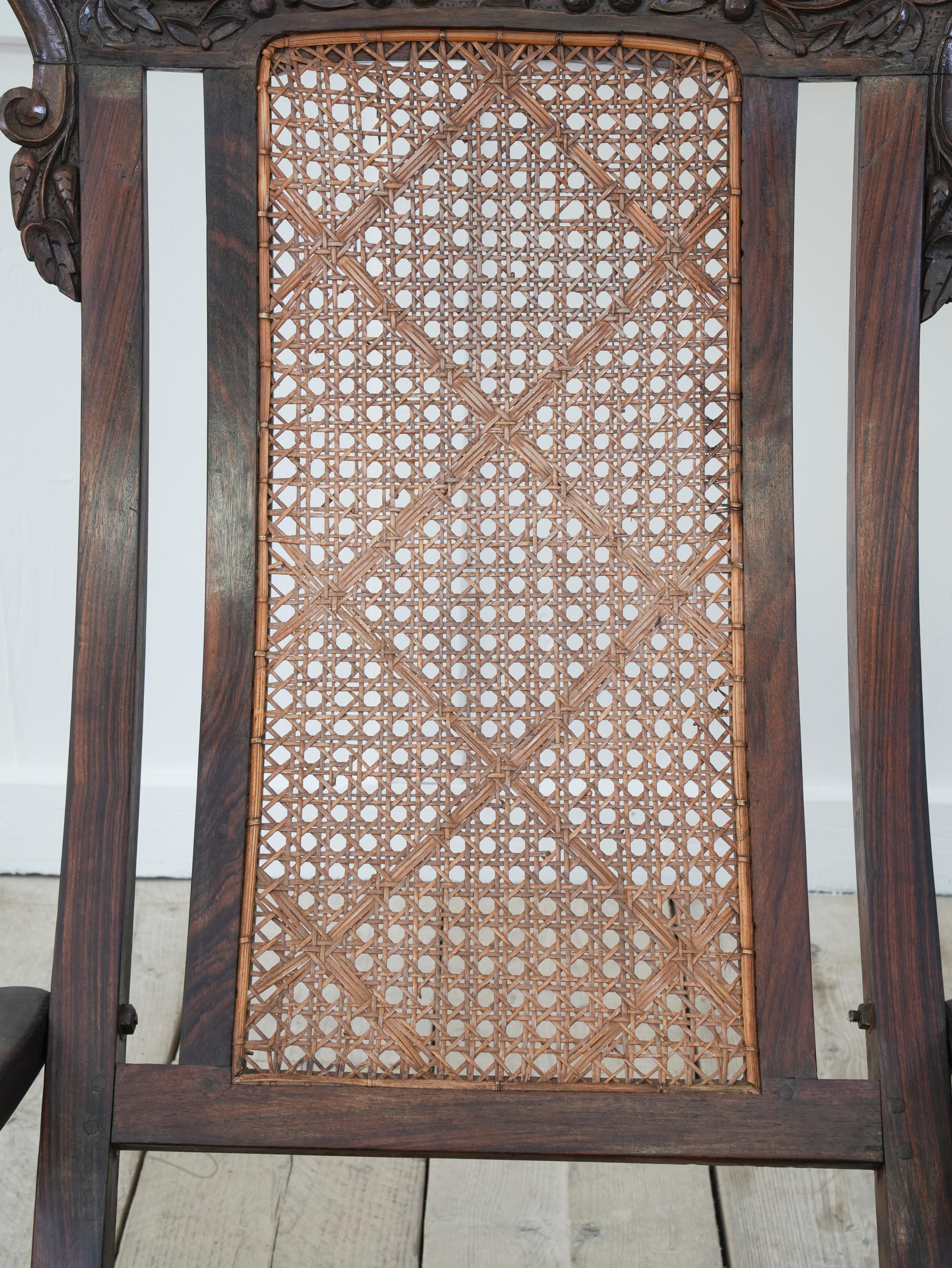 Pair of Indian Caned Mahogany Folding Conservatory Chairs 5