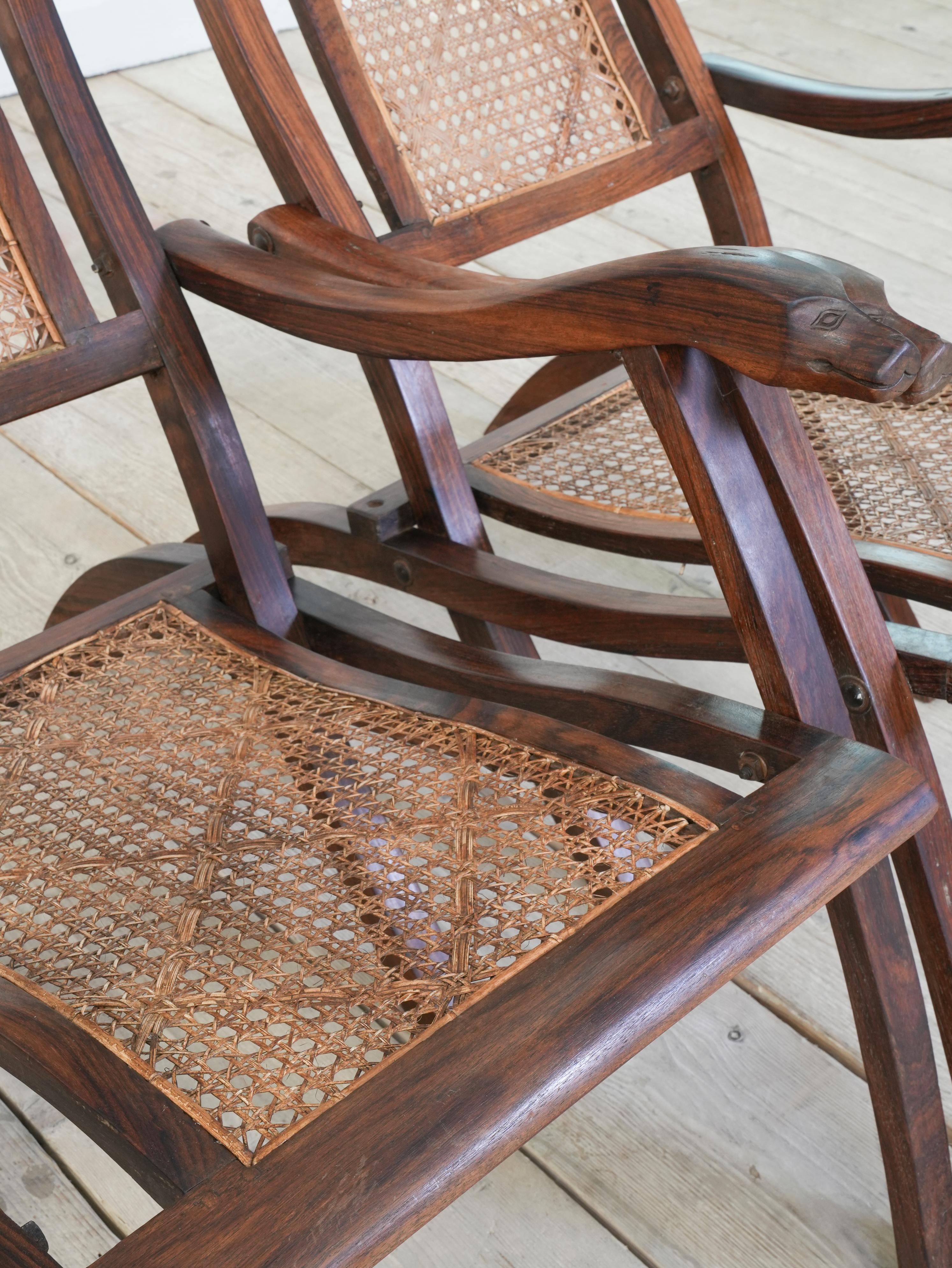 Pair of Indian Caned Mahogany Folding Conservatory Chairs 6