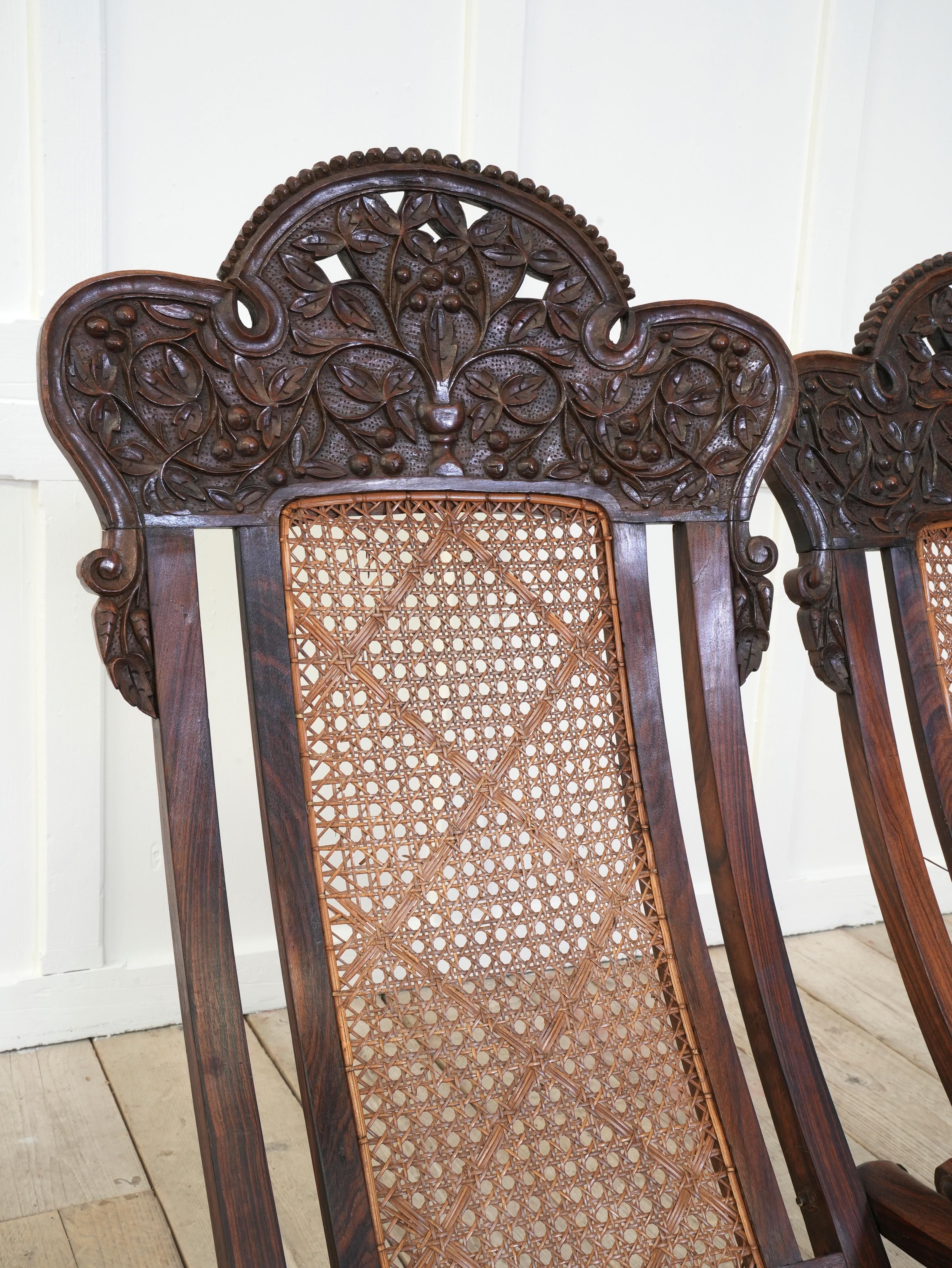 Pair of Indian Caned Mahogany Folding Conservatory Chairs 7