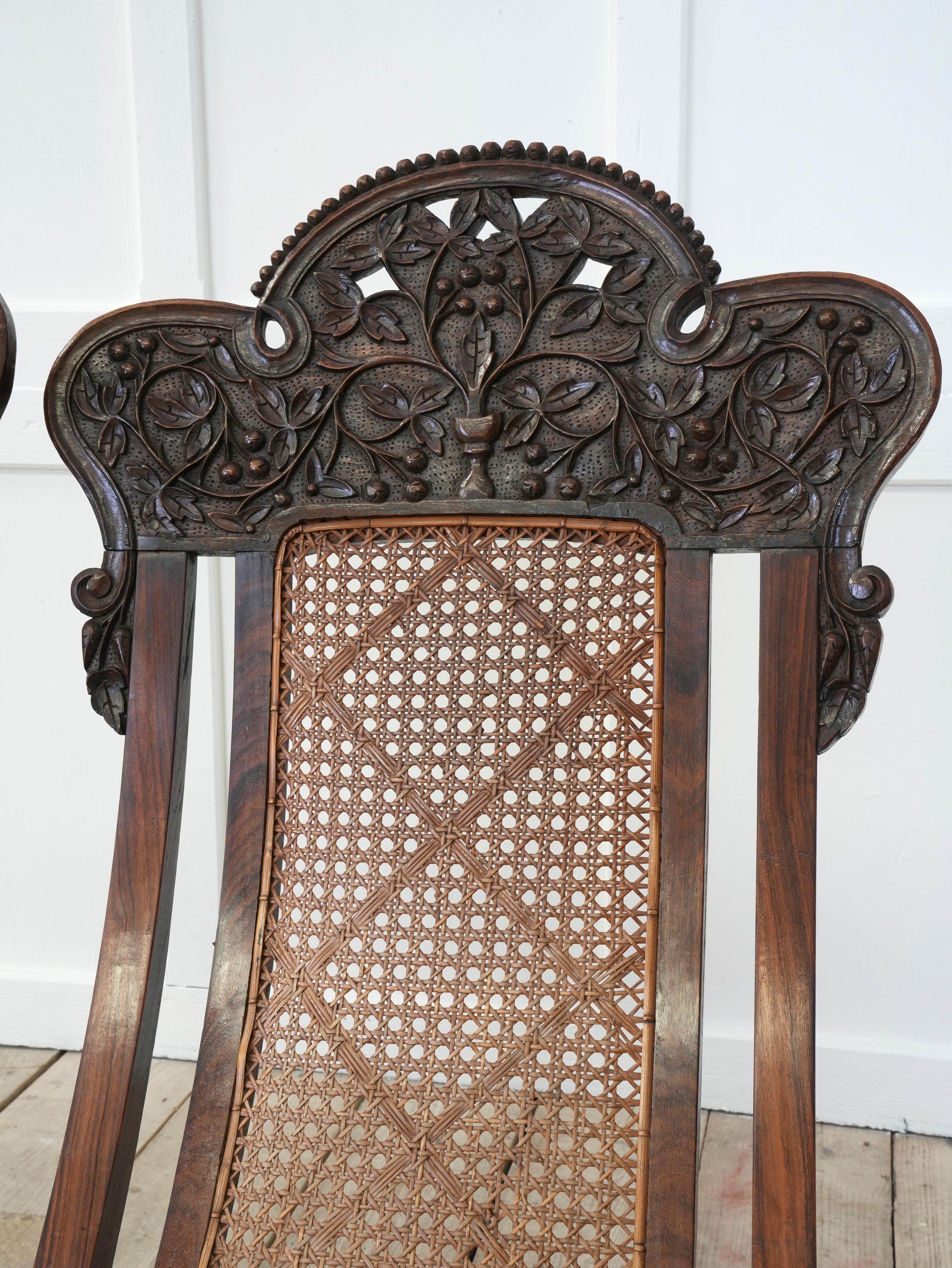 Pair of Indian Caned Mahogany Folding Conservatory Chairs 8